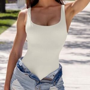 OQQ Bodysuit Ribbed Square Neck Style